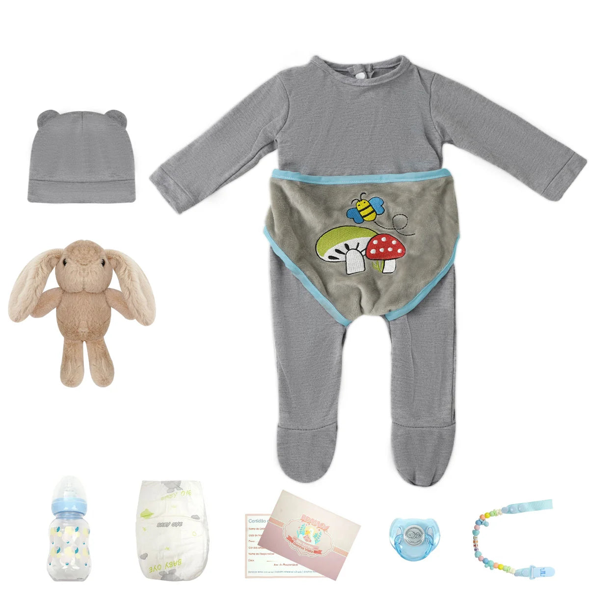 Boneco Bebê Reborn Brastoy Realista Silicone 48cm Conjunto de Roupa Chupeta Mamadeira e Pelúcia Pode Dar Banho Roupa