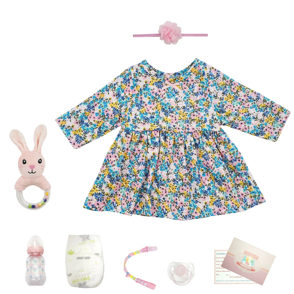 Boneca Bebê Reborn Brastoy Realista Silicone 48cm Conjunto de Roupa Chupeta Mamadeira e Pelúcia Pode Dar Banho Roupa
