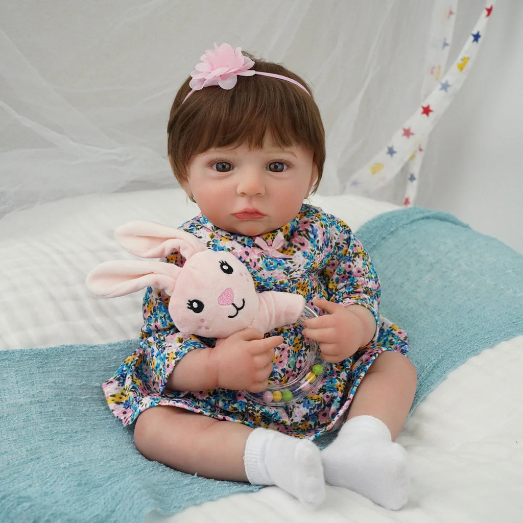 Boneca Bebê Reborn Brastoy Realista Silicone 48cm Conjunto de Roupa Chupeta Mamadeira e Pelúcia Pode Dar Banho Roupa