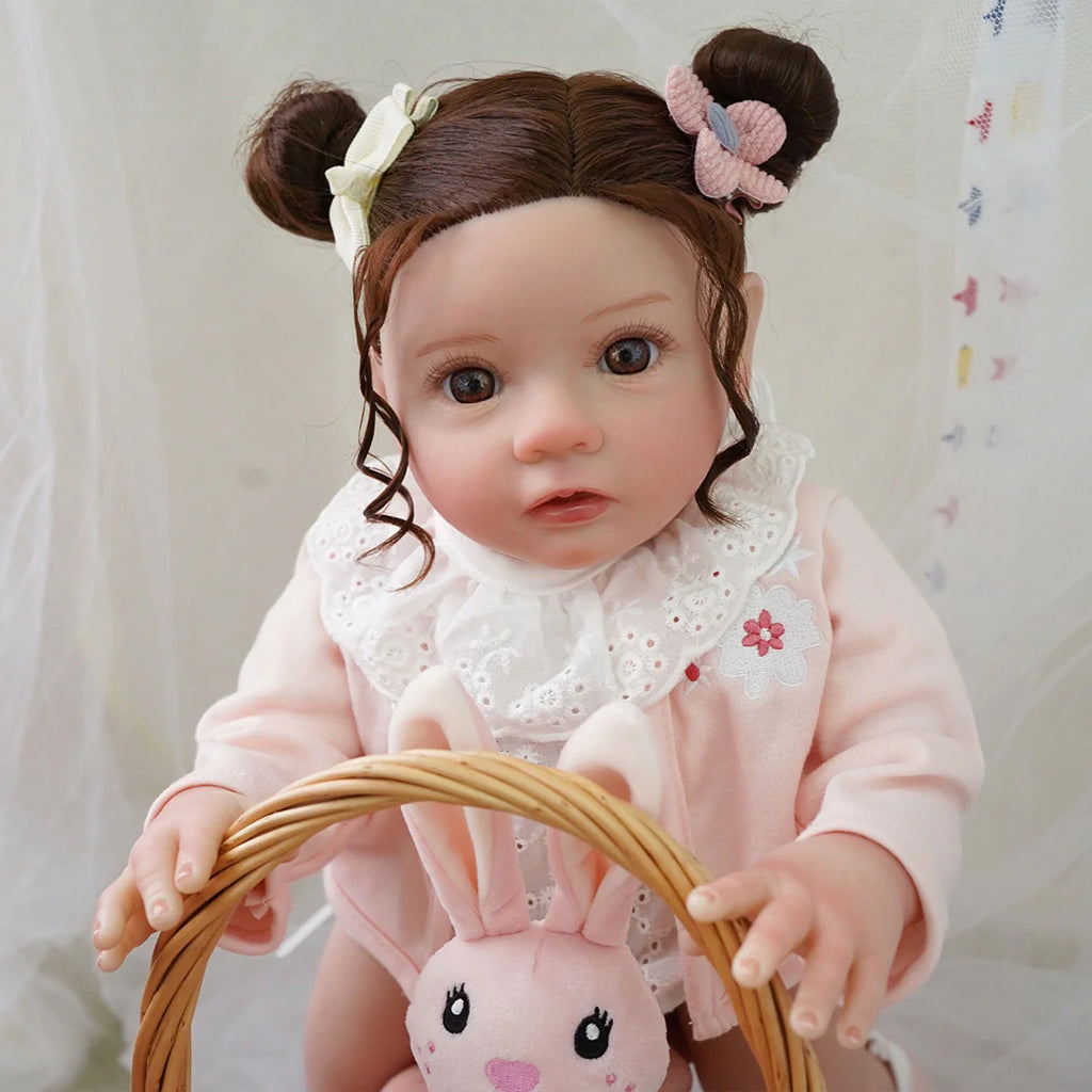 Boneca Bebê Reborn Brastoy Realista Silicone 48cm Conjunto de Roupa Chupeta Mamadeira Certidão Fralda e Pelúcia Pode Dar Banho Roupa
