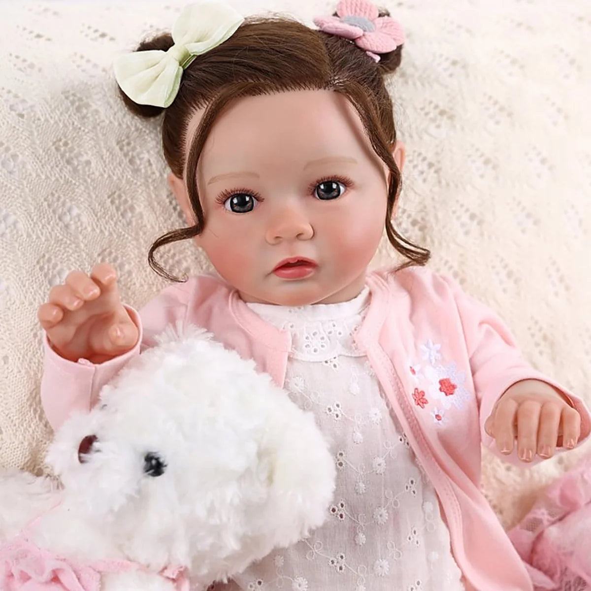 Boneca Bebê Reborn Brastoy Realista Silicone 48cm Conjunto de Roupa Chupeta Mamadeira Certidão Fralda e Pelúcia Pode Dar Banho Roupa
