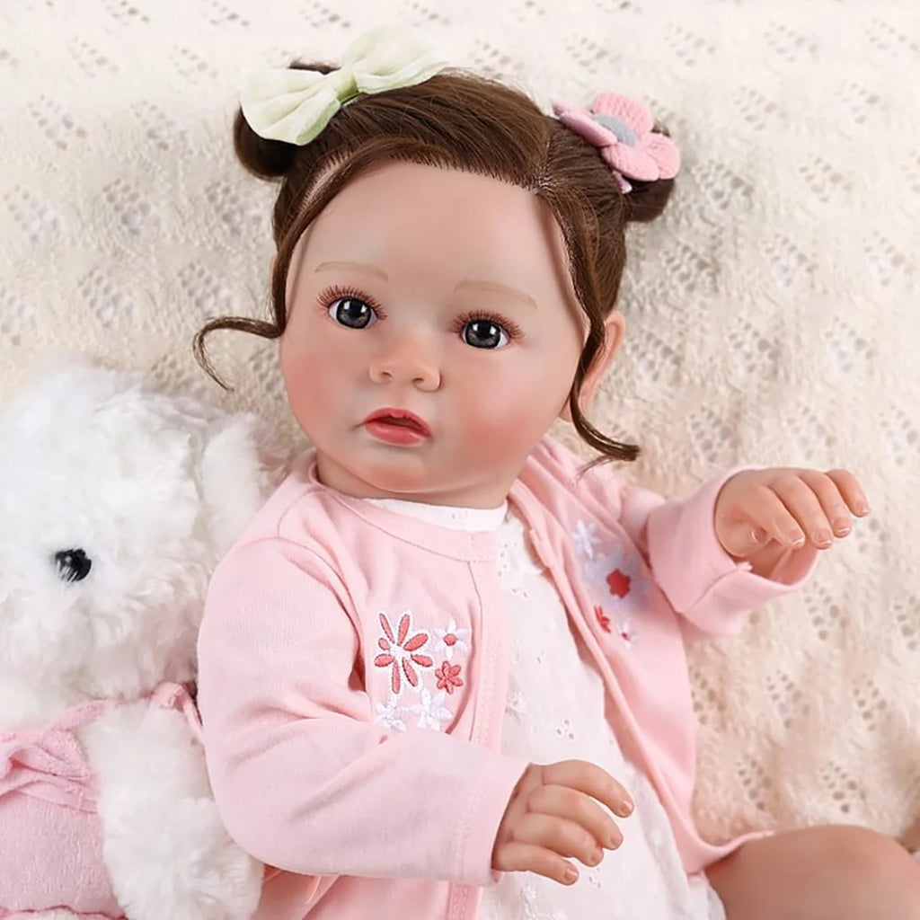 Boneca Bebê Reborn Brastoy Realista Silicone 48cm Conjunto de Roupa Chupeta Mamadeira Certidão Fralda e Pelúcia Pode Dar Banho Roupa