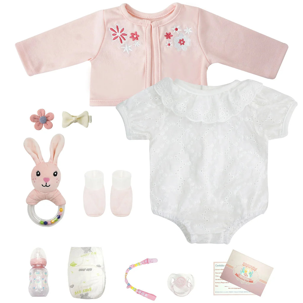 Boneca Bebê Reborn Brastoy Realista Silicone 48cm Conjunto de Roupa Chupeta Mamadeira Certidão Fralda e Pelúcia Pode Dar Banho Roupa