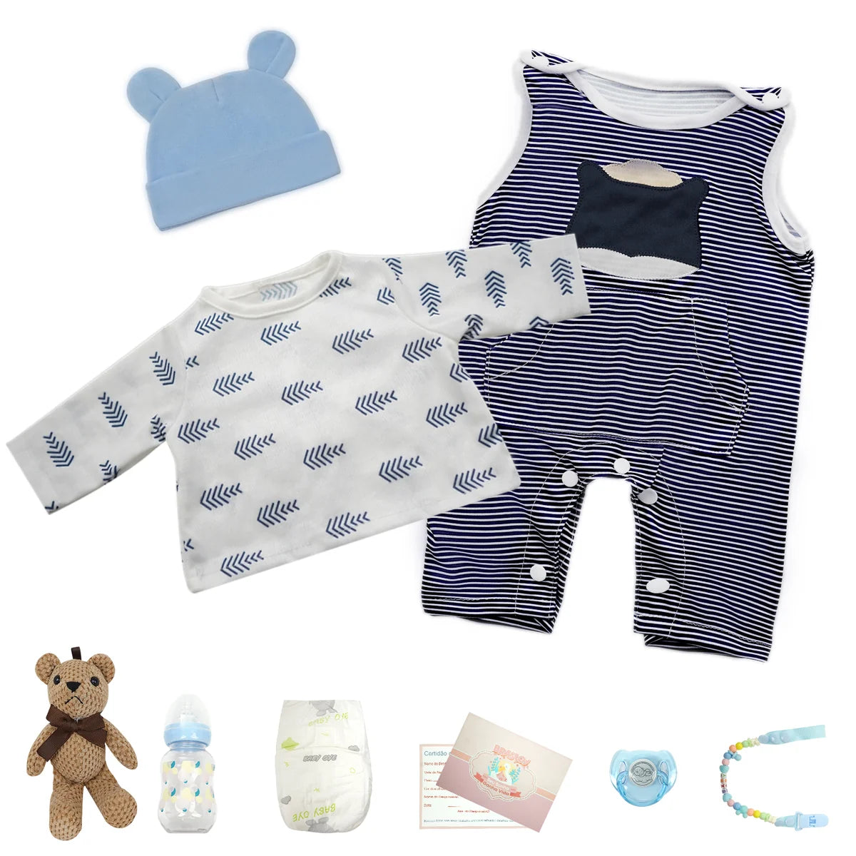 Bebê Reborn Boneco Realista Brastoy 48cm Silicone Kit Conjunto de Roupa Chupeta Mamadeira e Pelúcia Original
