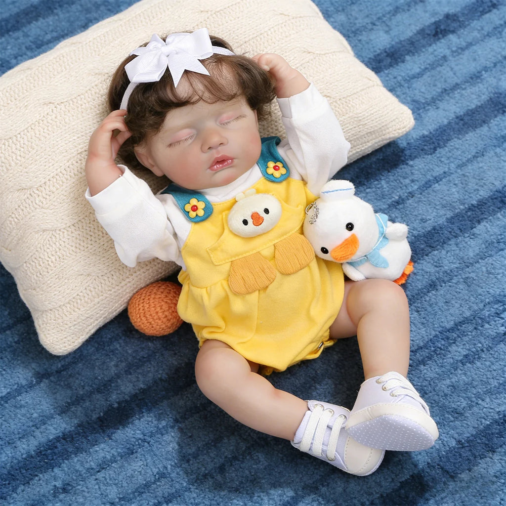 Boneca Bebê Reborn Silicone Realista 48cm Menina Olho fechado Pode dar Banho Brastoy