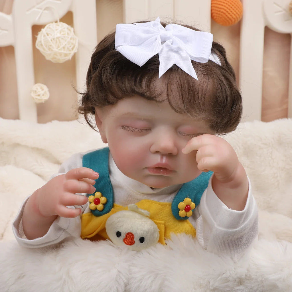 Boneca Bebê Reborn Silicone Realista 48cm Menina Olho fechado Pode dar Banho Brastoy