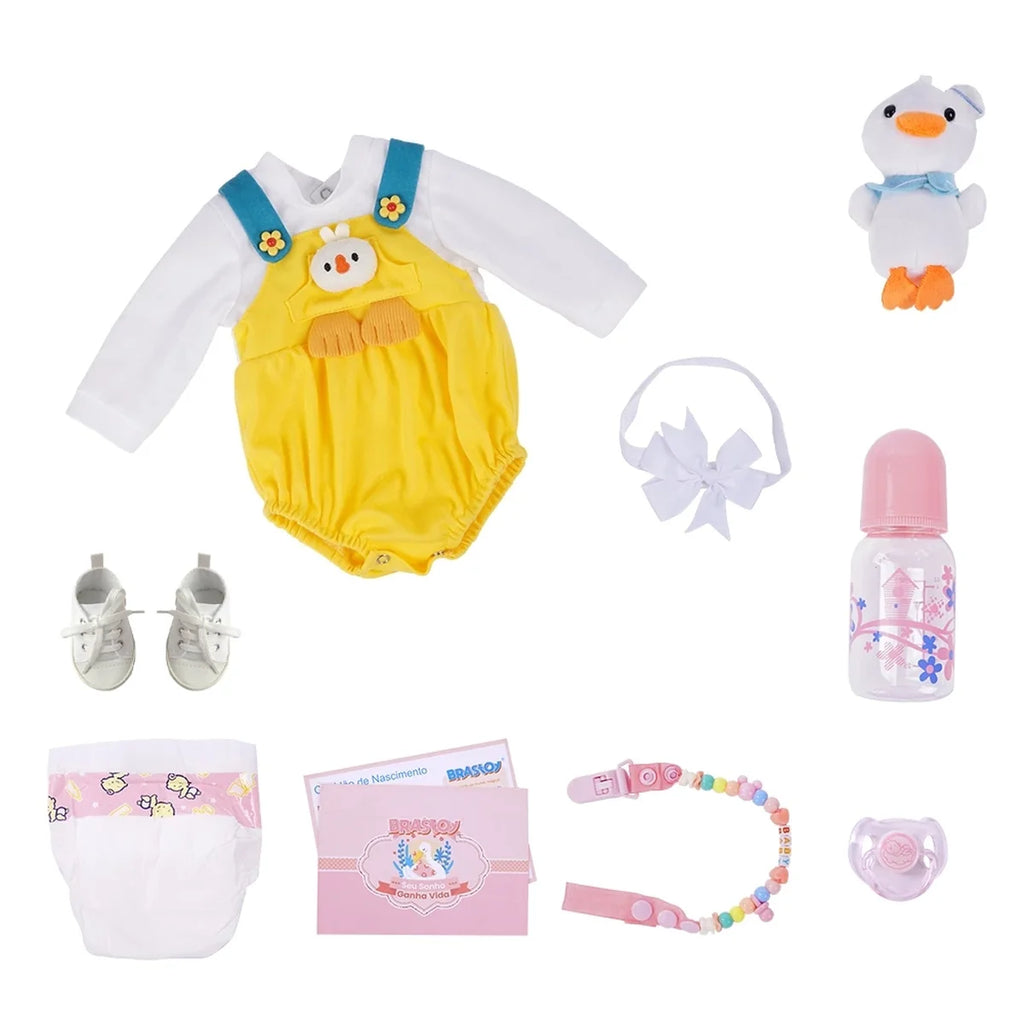 Boneca Bebê Reborn Silicone Realista 48cm Menina Olho fechado Pode dar Banho Brastoy