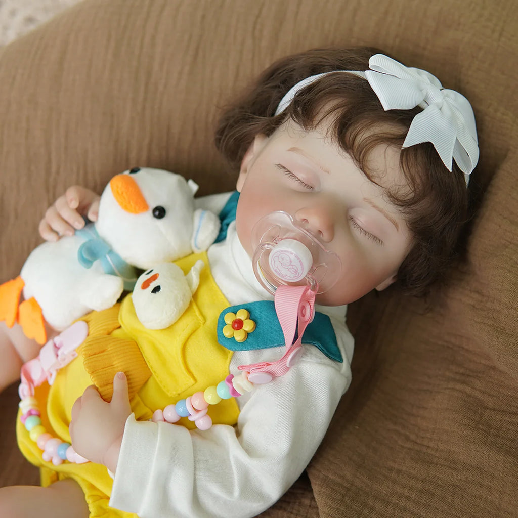 Boneca Bebê Reborn Silicone Realista 48cm Menina Olho fechado Pode dar Banho Brastoy