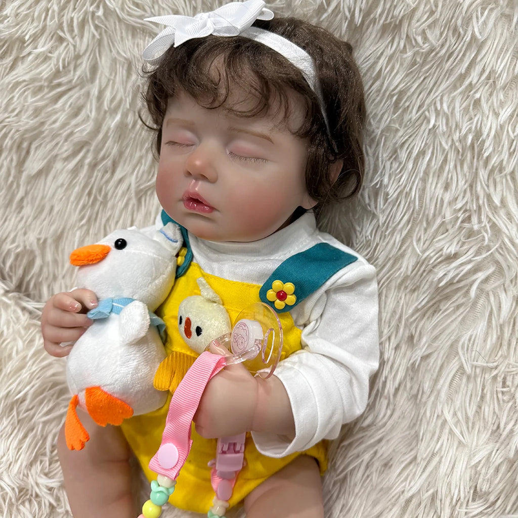Boneca Bebê Reborn Silicone Realista 48cm Menina Olho fechado Pode dar Banho Brastoy