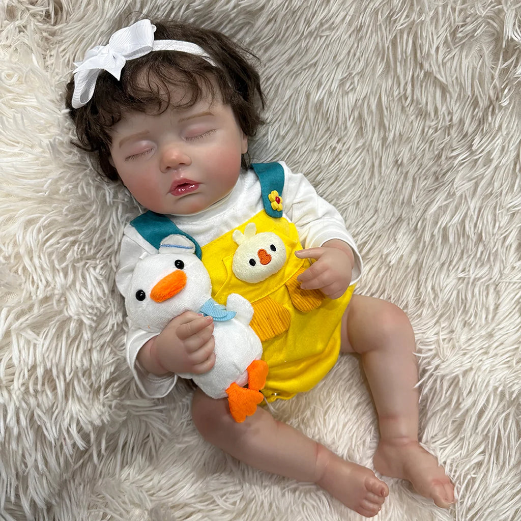 Boneca Bebê Reborn Silicone Realista 48cm Menina Olho fechado Pode dar Banho Brastoy