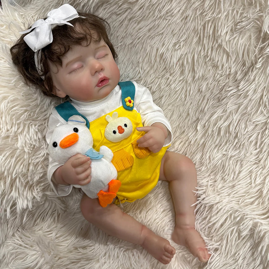 Boneca Bebê Reborn Silicone Realista 48cm Menina Olho fechado Pode dar Banho Brastoy