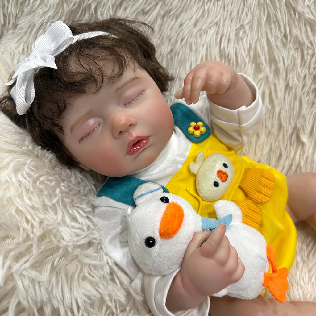 Boneca Bebê Reborn Silicone Realista 48cm Menina Olho fechado Pode dar Banho Brastoy