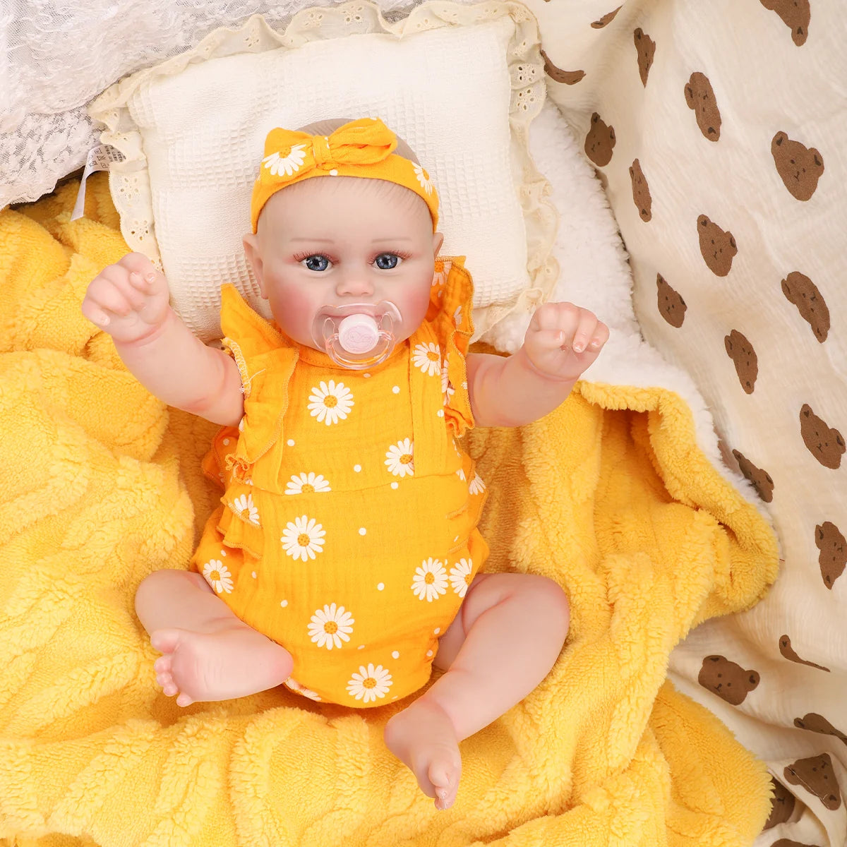 Bebê Reborn Boneca Corpo de silicone Pode Dar Banho 48cm Conjunto de Roupa Chupeta Mamadeira Fralda Certidão e Pelúcia Brastoy