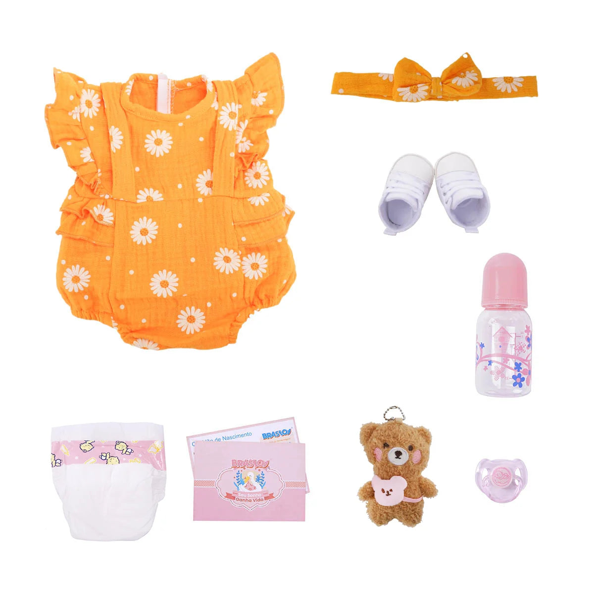Bebê Reborn Boneca Corpo de silicone Pode Dar Banho 48cm Conjunto de Roupa Chupeta Mamadeira Fralda Certidão e Pelúcia Brastoy