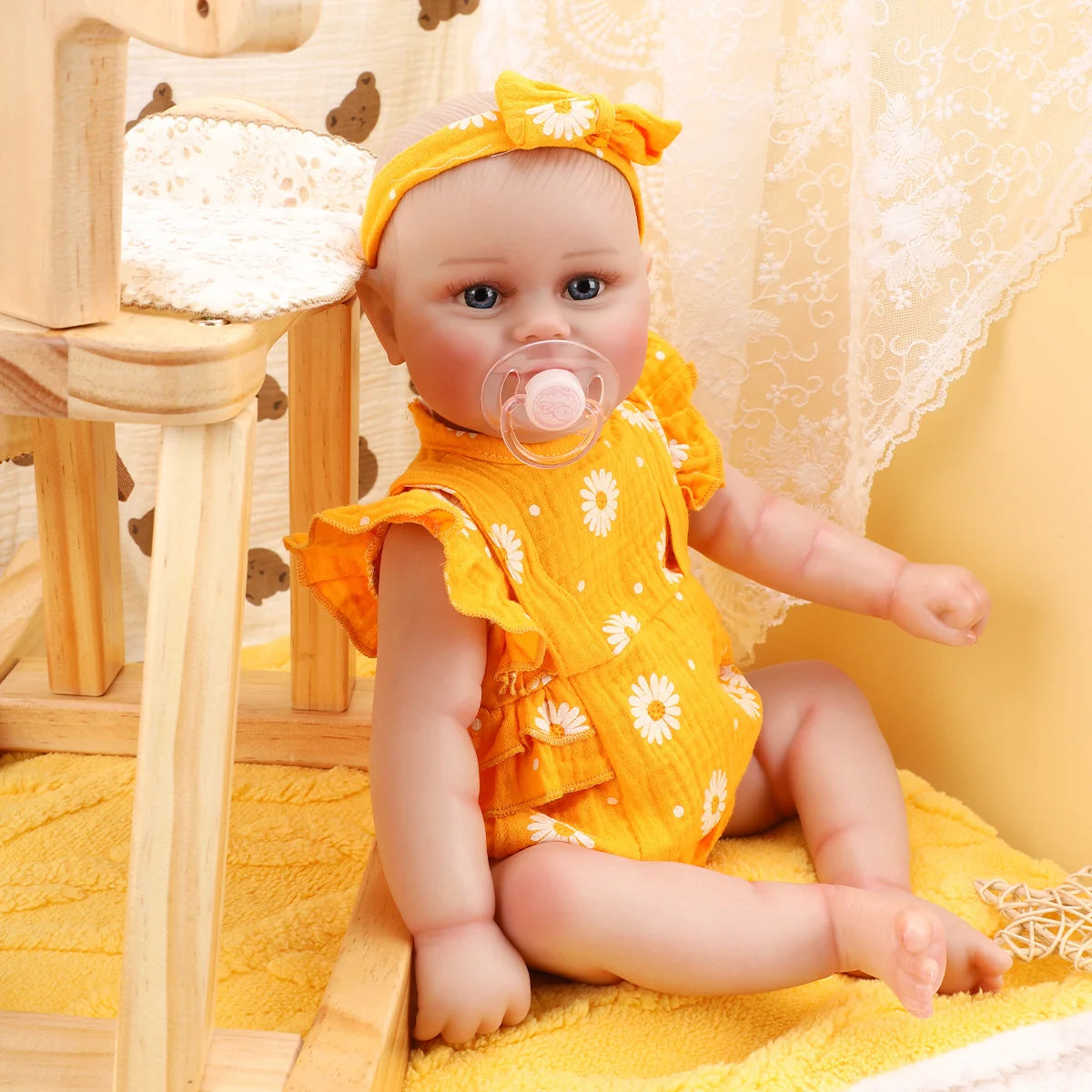 Bebê Reborn Boneca Corpo de silicone Pode Dar Banho 48cm Conjunto de Roupa Chupeta Mamadeira Fralda Certidão e Pelúcia Brastoy