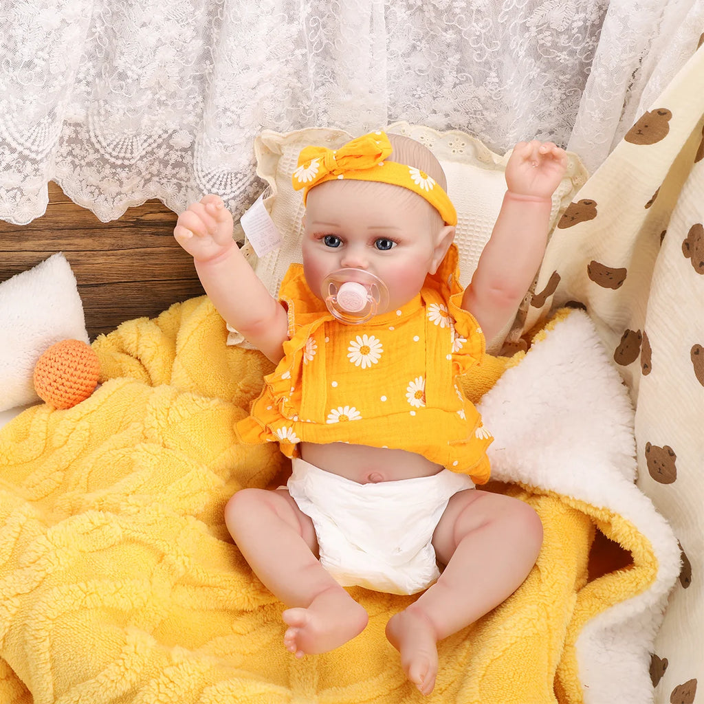 Bebê Reborn Boneca Corpo de silicone Pode Dar Banho 48cm Conjunto de Roupa Chupeta Mamadeira Fralda Certidão e Pelúcia Brastoy