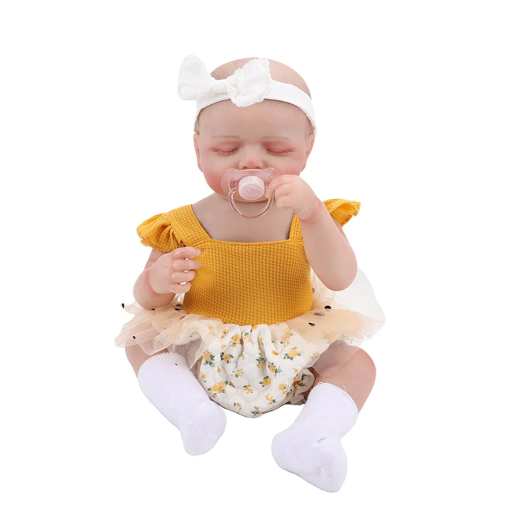 Bebê Reborn Boneca Corpo de silicone Pode Dar Banho 48cm Conjunto de Roupa Chupeta Mamadeira Fralda Certidão e Pelúcia Brastoy