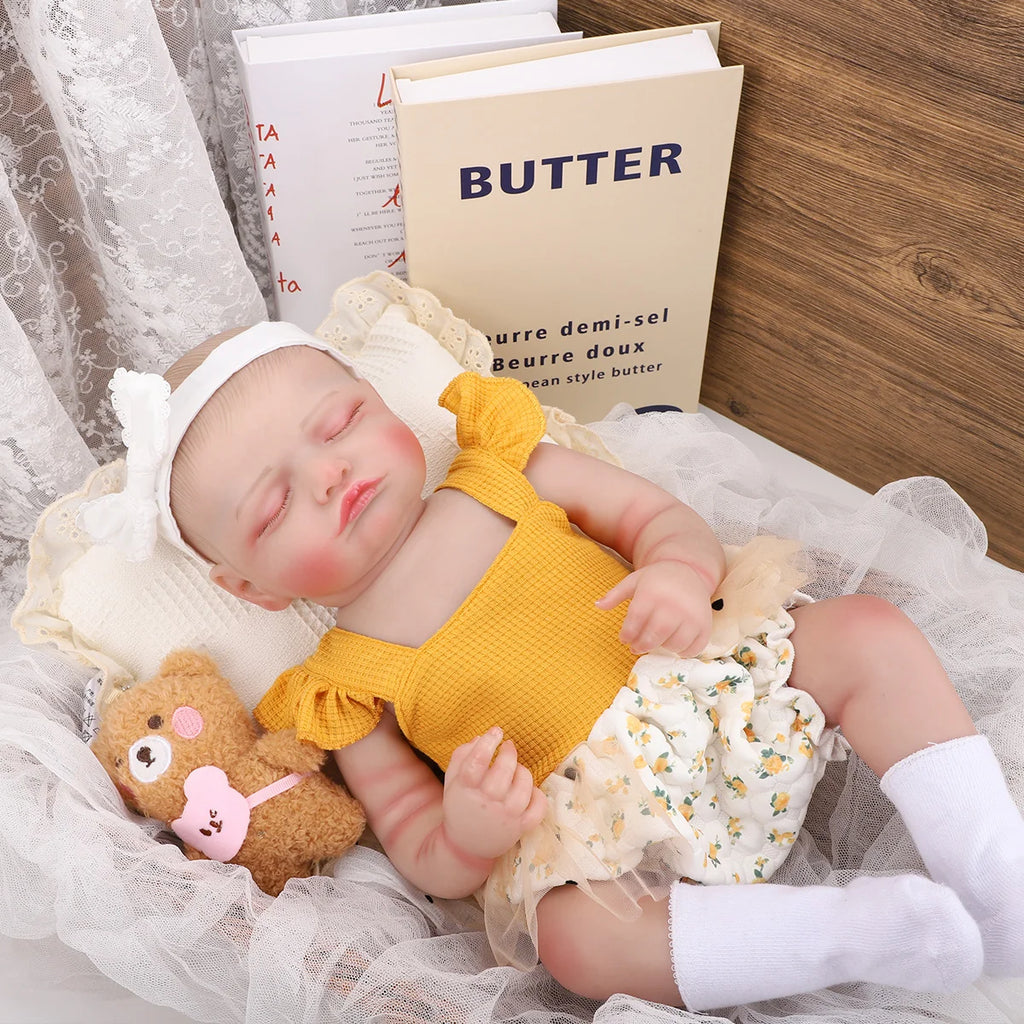 Bebê Reborn Boneca Corpo de silicone Pode Dar Banho 48cm Conjunto de Roupa Chupeta Mamadeira Fralda Certidão e Pelúcia Brastoy