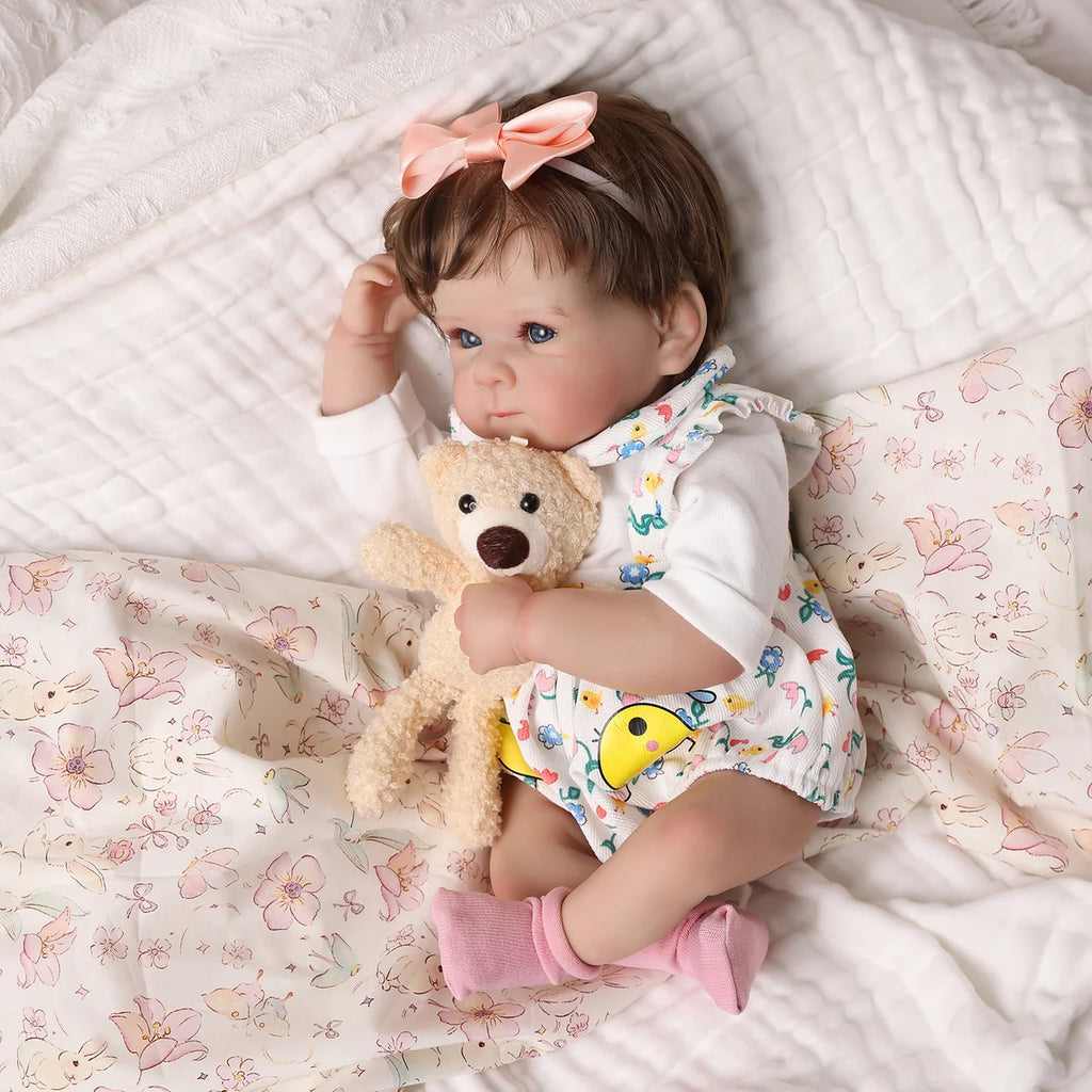 Bebê Reborn Boneca Corpo de silicone Pode Dar Banho 48cm Conjunto de Roupa Chupeta Mamadeira Fralda Certidão e Pelúcia Brastoy