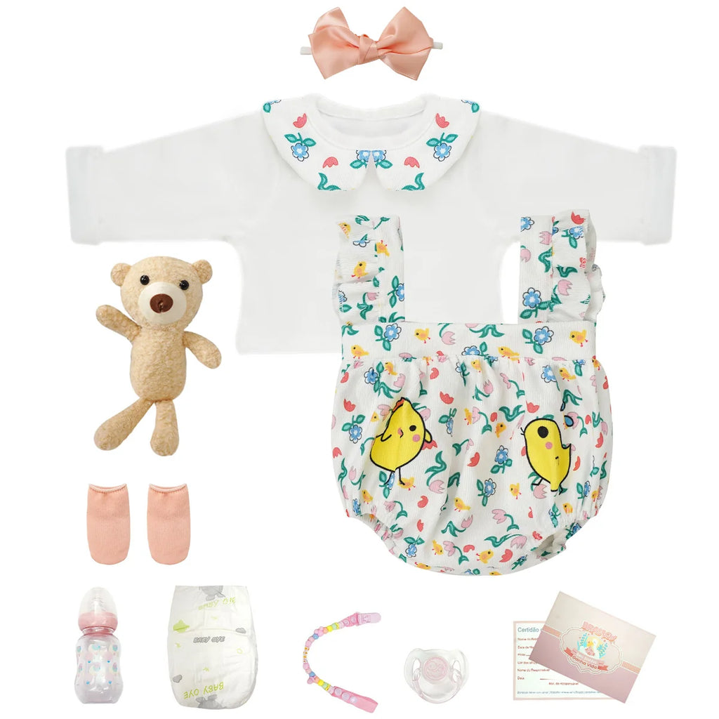 Bebê Reborn Boneca Corpo de silicone Pode Dar Banho 48cm Conjunto de Roupa Chupeta Mamadeira Fralda Certidão e Pelúcia Brastoy