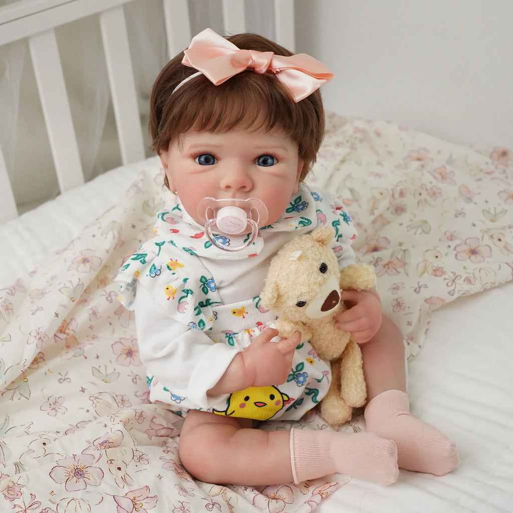 Bebê Reborn Boneca Corpo de silicone Pode Dar Banho 48cm Conjunto de Roupa Chupeta Mamadeira Fralda Certidão e Pelúcia Brastoy