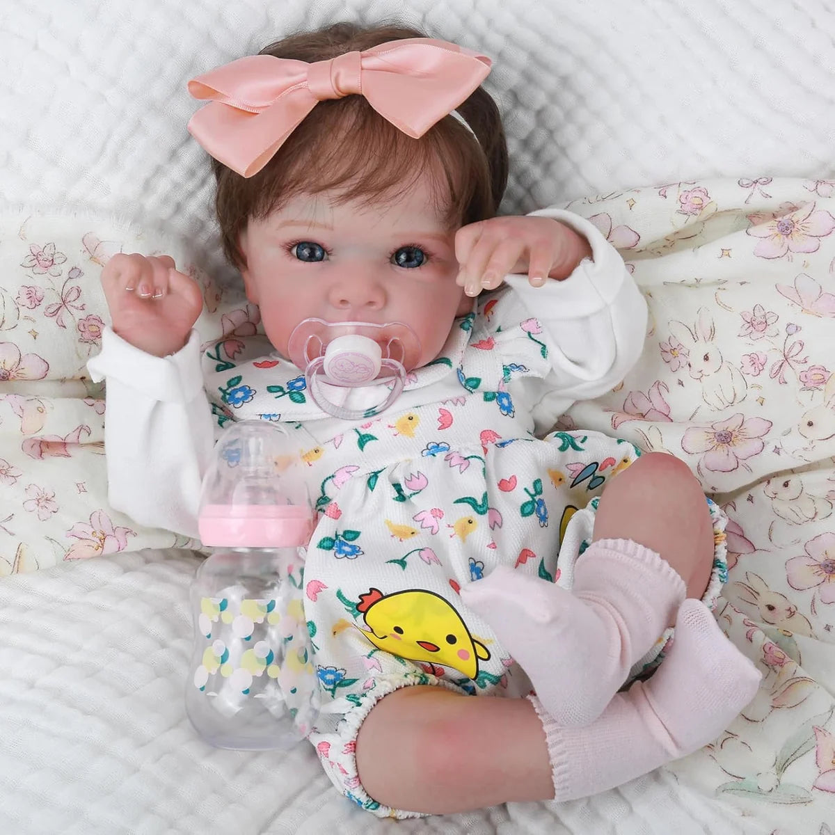 Bebê Reborn Boneca Corpo de silicone Pode Dar Banho 48cm Conjunto de Roupa Chupeta Mamadeira Fralda Certidão e Pelúcia Brastoy