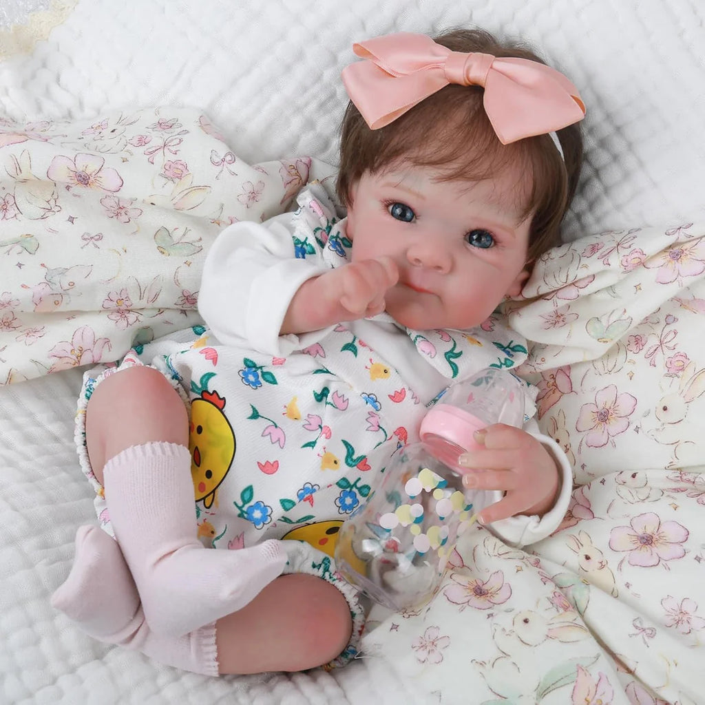 Bebê Reborn Boneca Corpo de silicone Pode Dar Banho 48cm Conjunto de Roupa Chupeta Mamadeira Fralda Certidão e Pelúcia Brastoy