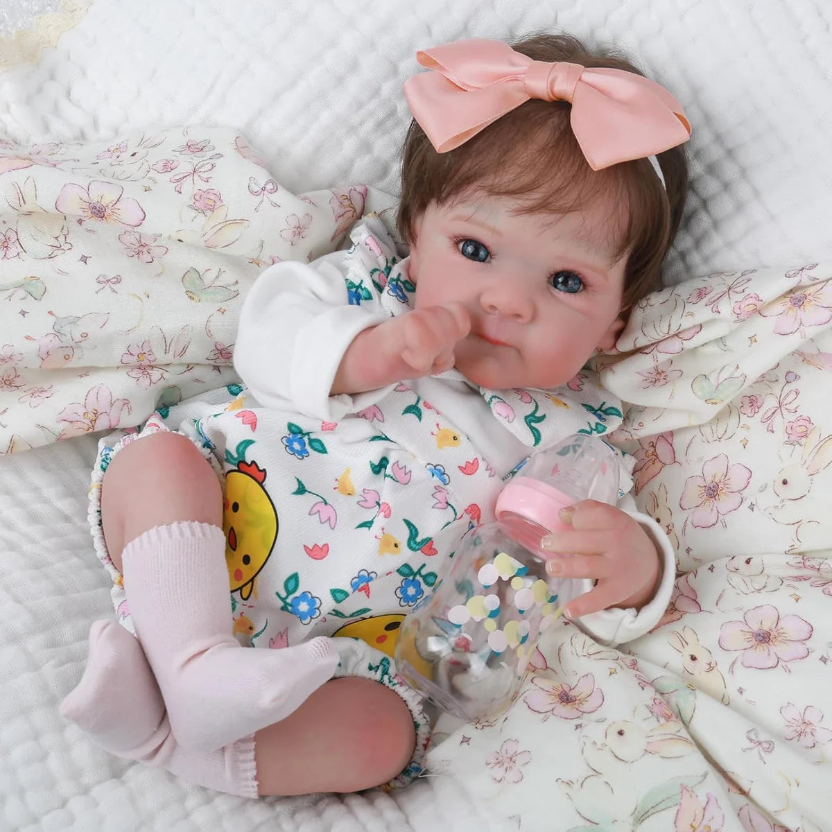 Bebê Reborn Boneca Corpo de silicone Pode Dar Banho 48cm Conjunto de Roupa Chupeta Mamadeira Fralda Certidão e Pelúcia Brastoy