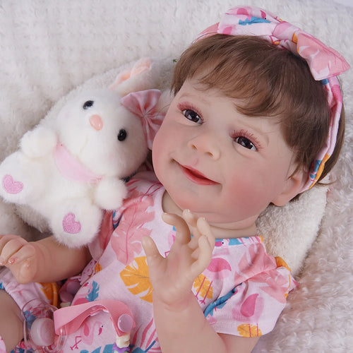 Bebê Reborn Menina Silicone 48cm Boneca Olhos Castanhos Pode dar Banho Brastoy Com Acessórios