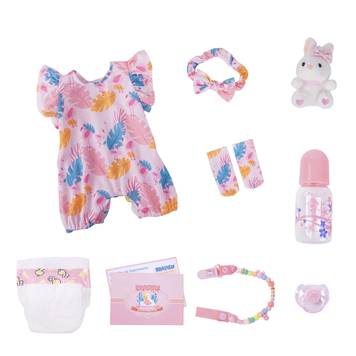 Bebê Reborn Menina Silicone 48cm Boneca Olhos Castanhos Pode dar Banho Brastoy Com Acessórios