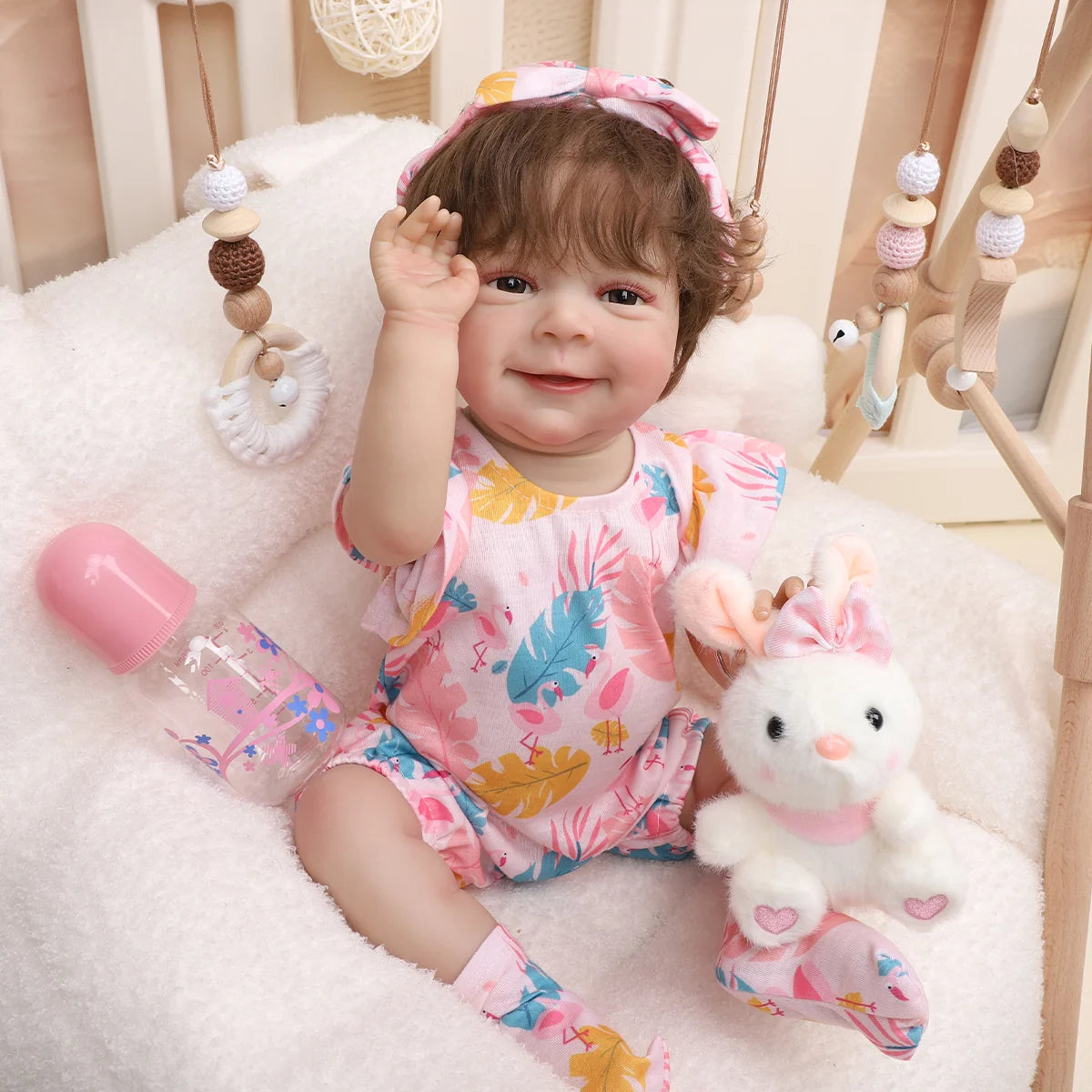 Bebê Reborn Menina Silicone 48cm Boneca Olhos Castanhos Pode dar Banho Brastoy Com Acessórios