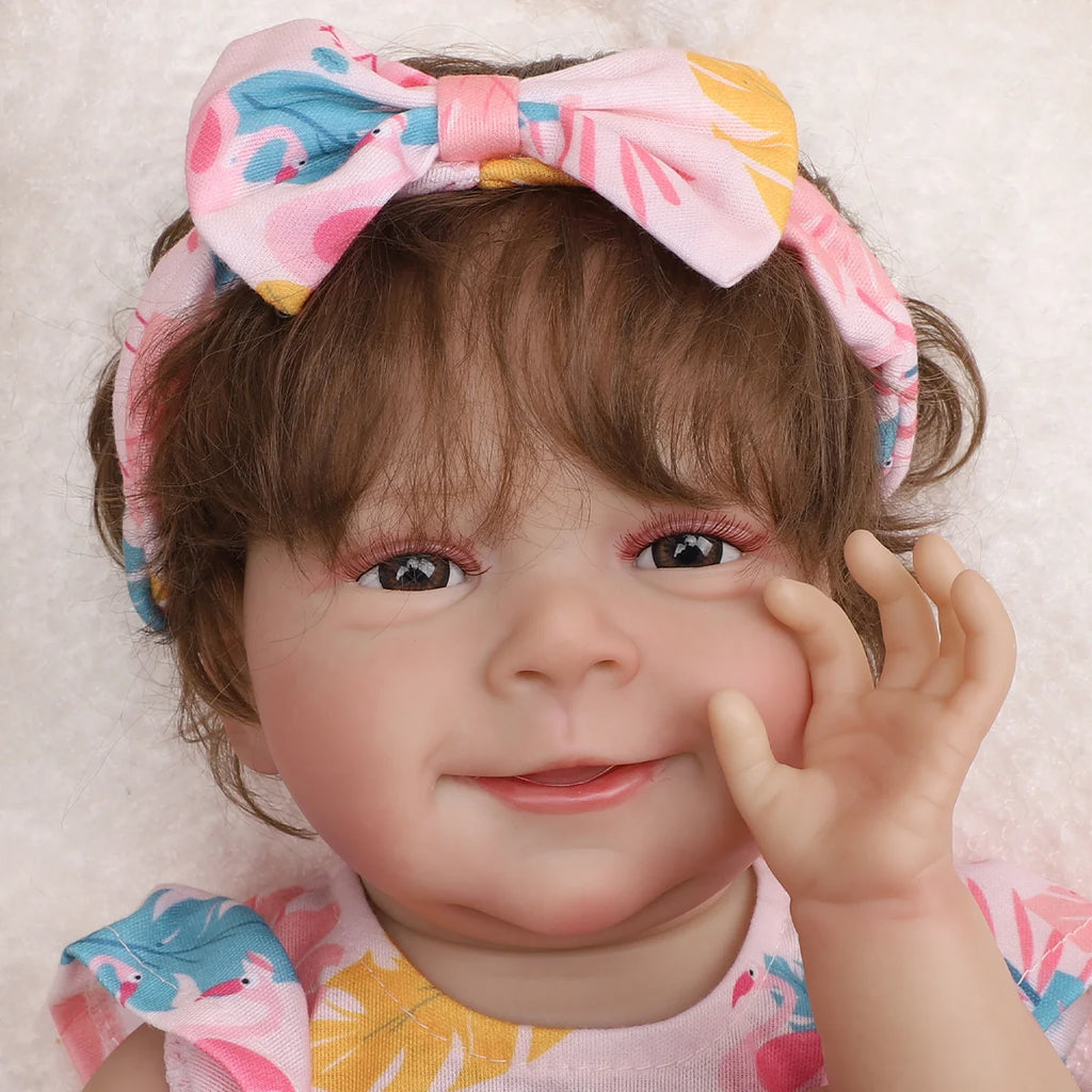 Bebê Reborn Menina Silicone 48cm Boneca Olhos Castanhos Pode dar Banho Brastoy Com Acessórios