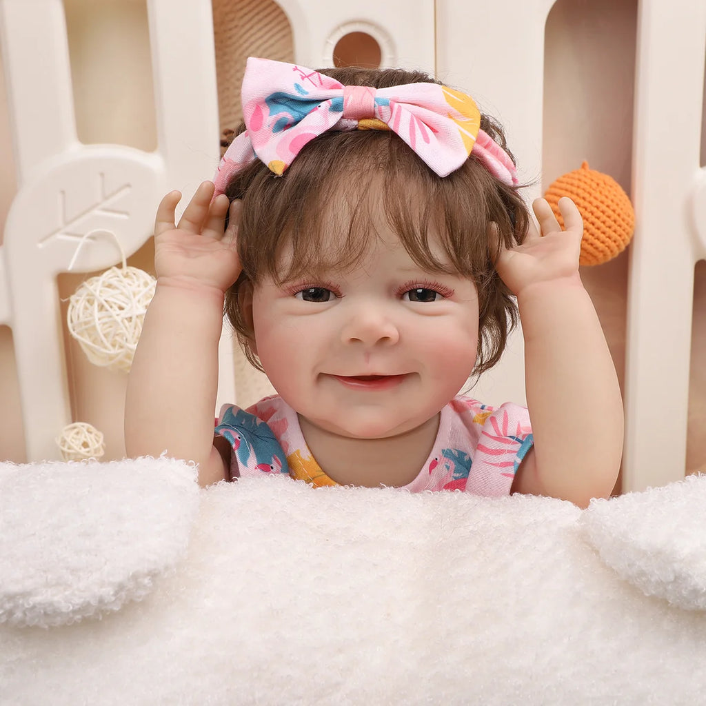 Bebê Reborn Menina Silicone 48cm Boneca Olhos Castanhos Pode dar Banho Brastoy Com Acessórios