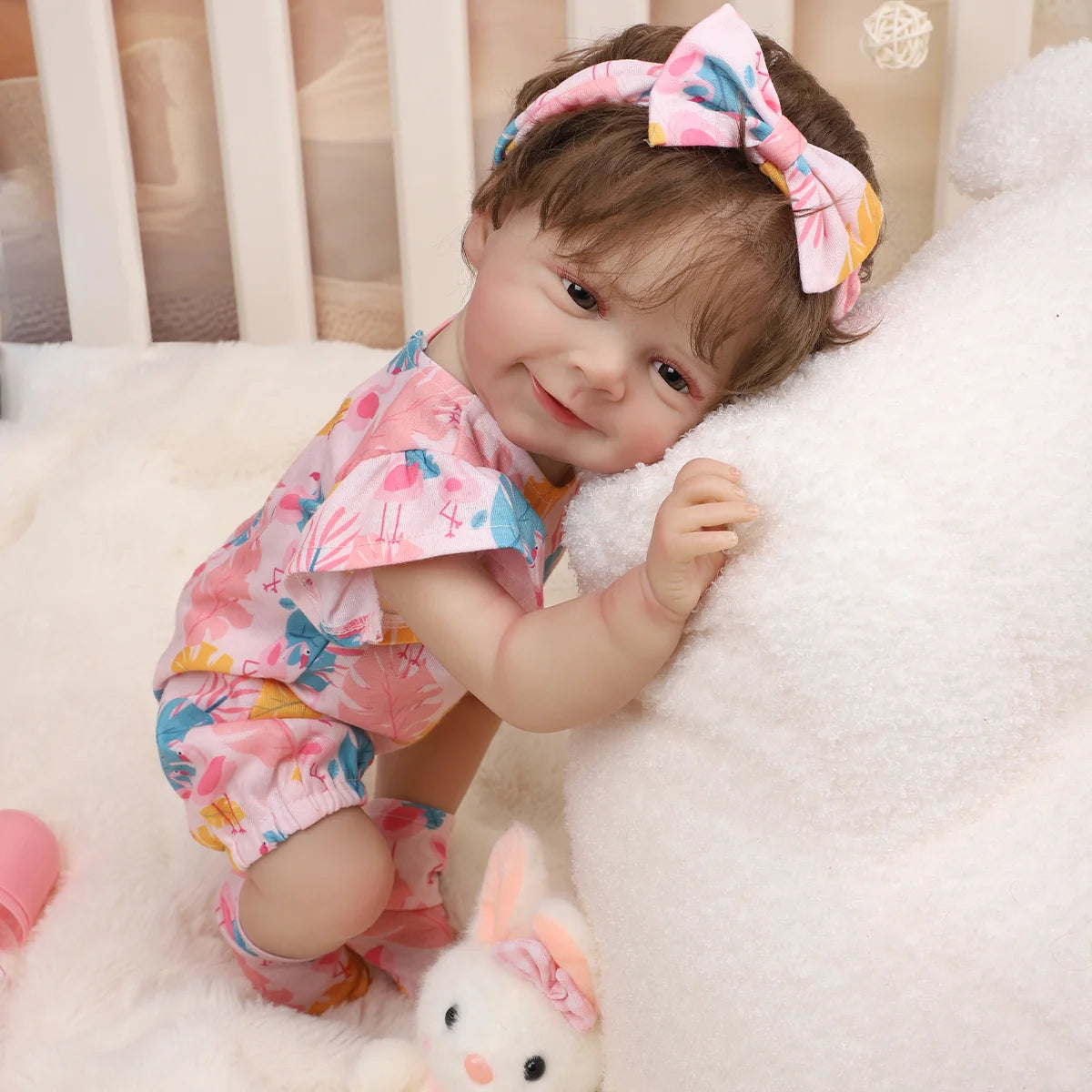 Bebê Reborn Menina Silicone 48cm Boneca Olhos Castanhos Pode dar Banho Brastoy Com Acessórios