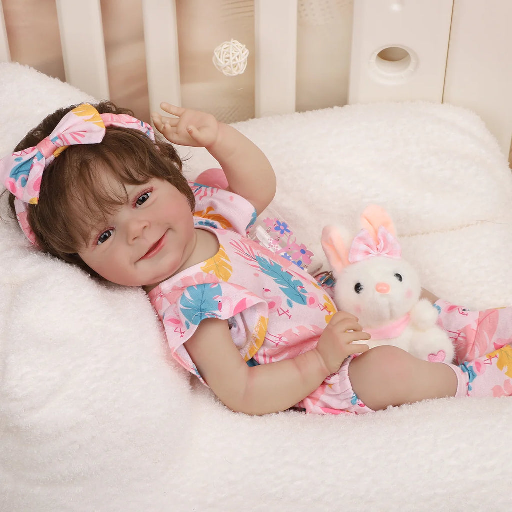 Bebê Reborn Menina Silicone 48cm Boneca Olhos Castanhos Pode dar Banho Brastoy Com Acessórios