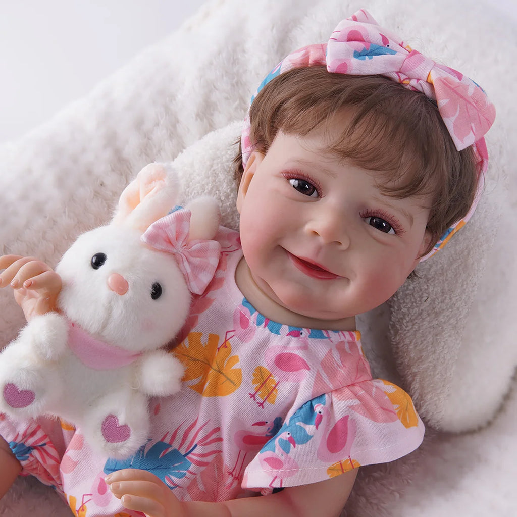Bebê Reborn Menina Silicone 48cm Boneca Olhos Castanhos Pode dar Banho Brastoy Com Acessórios