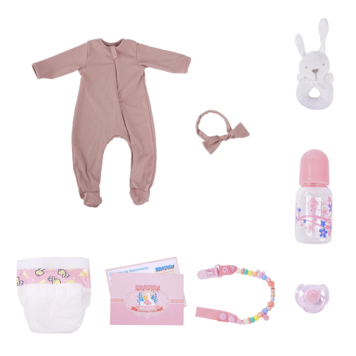 Boneca Bebê Reborn Brastoy Realista Silicone 48cm Conjunto de Roupa Chupeta Mamadeira Fralda Certidão e Pelúcia Pode Dar Banho Roupa