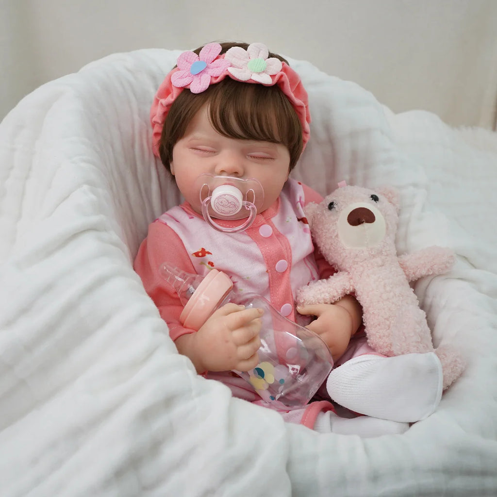 Boneca Bebê Reborn de Silicone 48cm Menina Pode dar Banho Brastoy Com Acessórios
