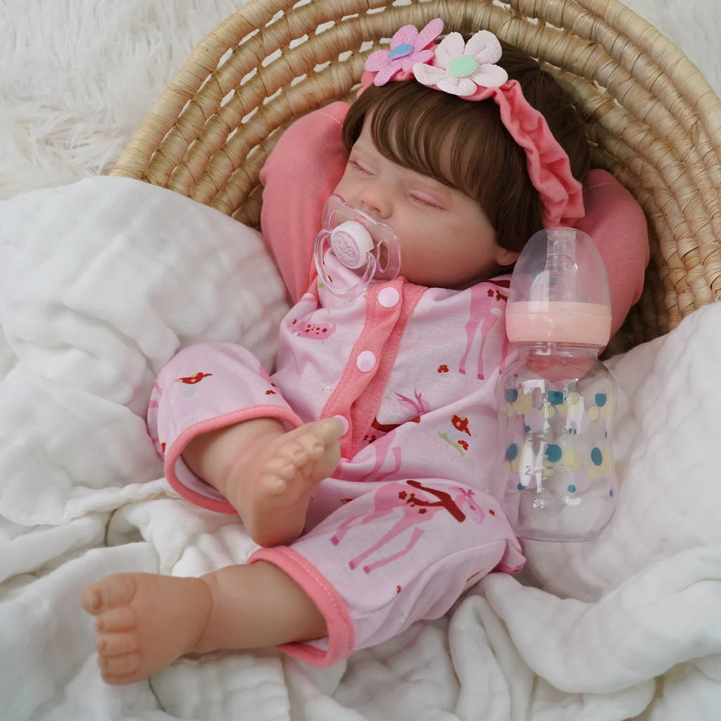 Boneca Bebê Reborn de Silicone 48cm Menina Pode dar Banho Brastoy Com Acessórios
