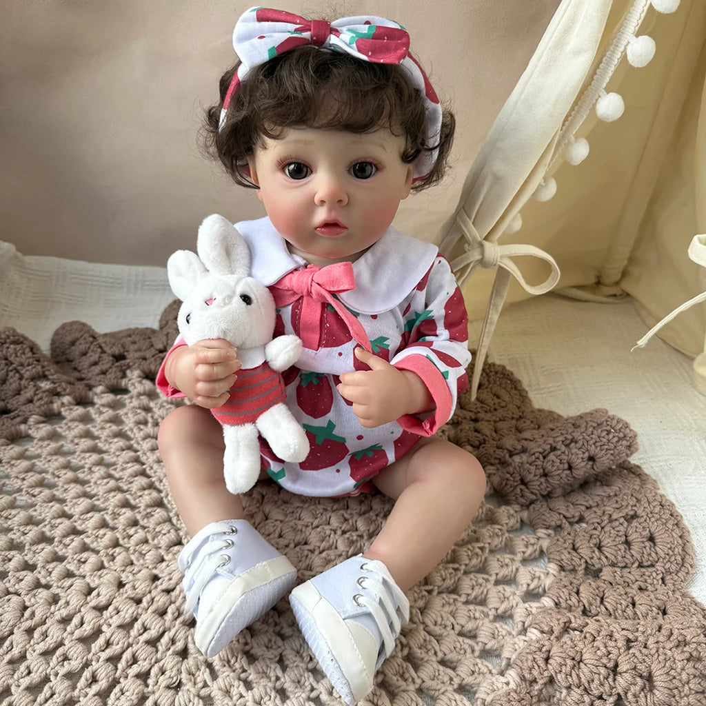 Boneca Bebê Reborn 48cm Menina Olho Castanho Pode dar Banho Com Acessórios Brastoy