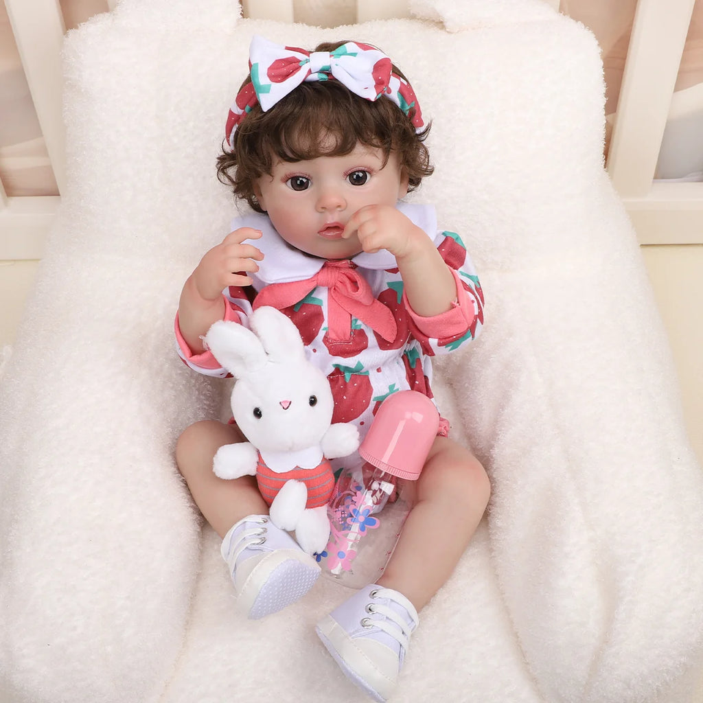 Boneca Bebê Reborn 48cm Menina Olho Castanho Pode dar Banho Com Acessórios Brastoy