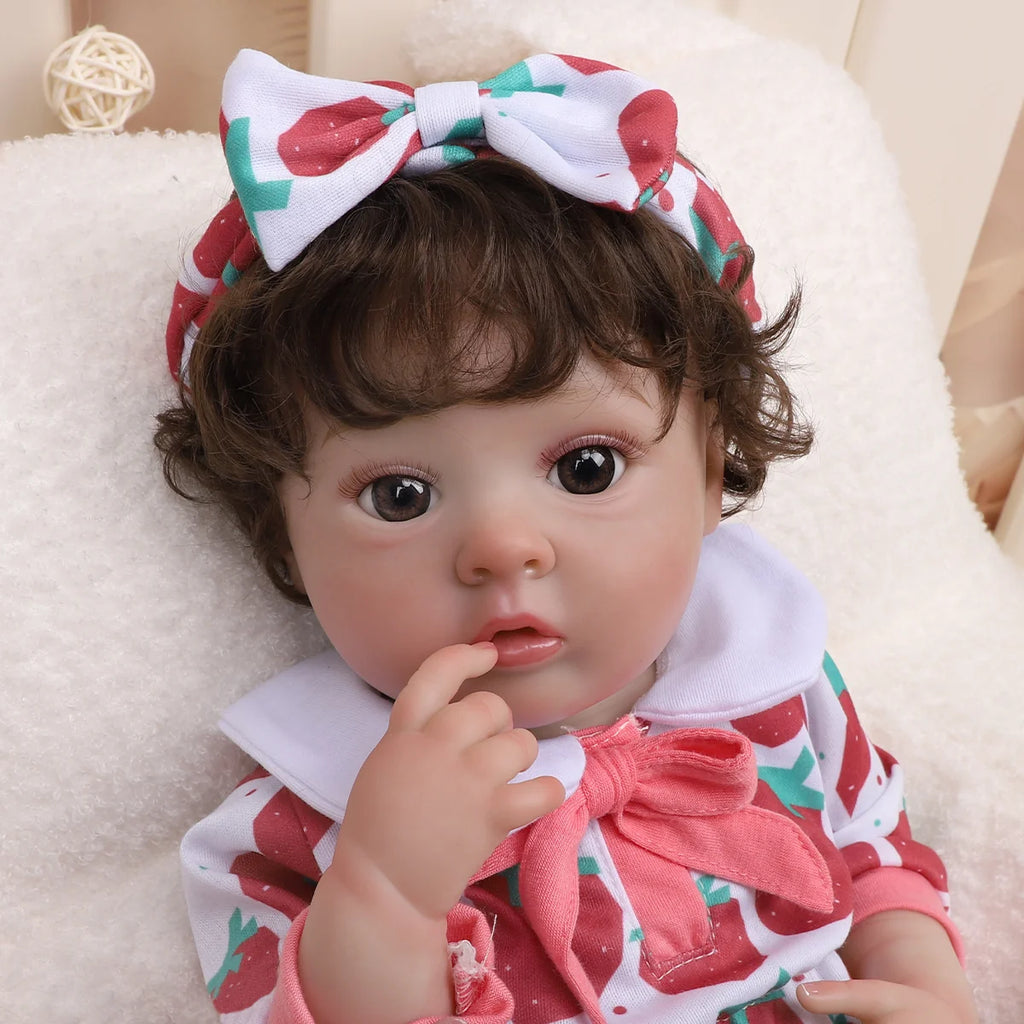 Boneca Bebê Reborn 48cm Menina Olho Castanho Pode dar Banho Com Acessórios Brastoy