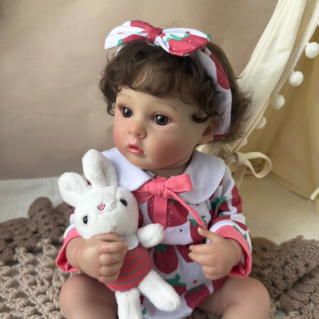 Boneca Bebê Reborn 48cm Menina Olho Castanho Pode dar Banho Com Acessórios Brastoy