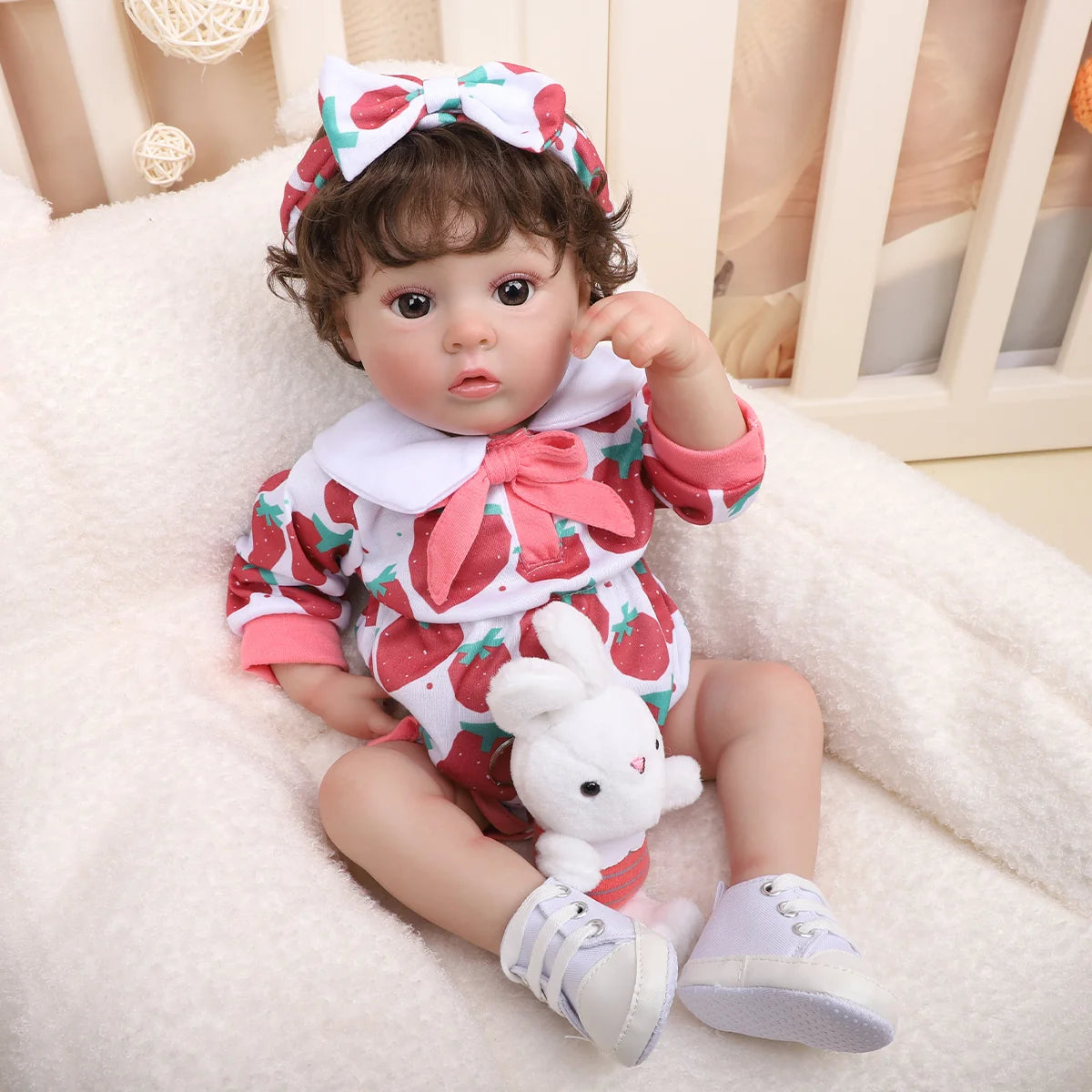 Boneca Bebê Reborn 48cm Menina Olho Castanho Pode dar Banho Com Acessórios Brastoy