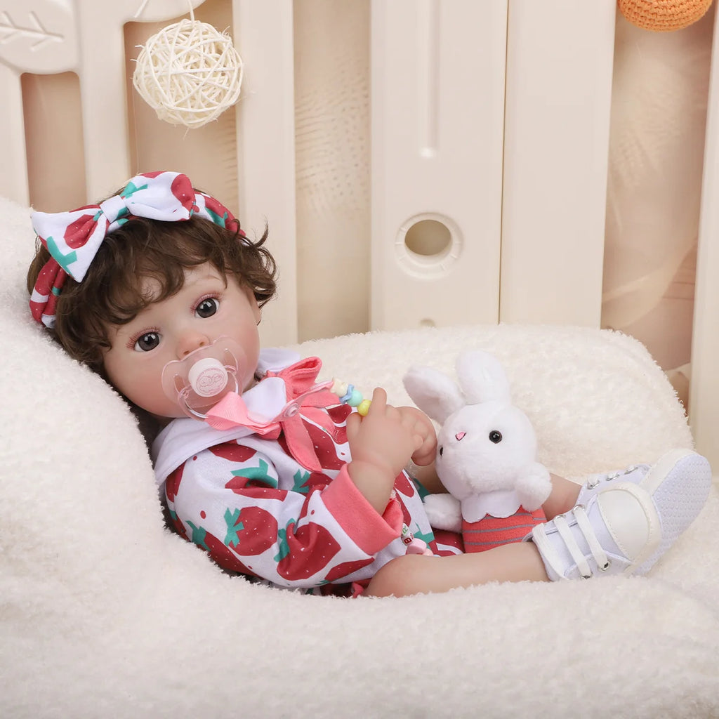 Boneca Bebê Reborn 48cm Menina Olho Castanho Pode dar Banho Com Acessórios Brastoy