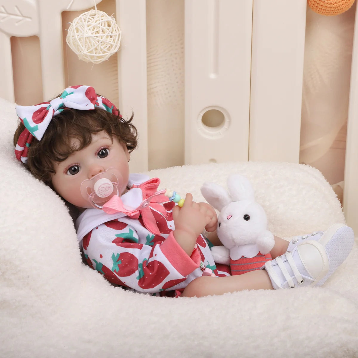 Boneca Bebê Reborn 48cm Menina Olho Castanho Pode dar Banho Com Acessórios Brastoy