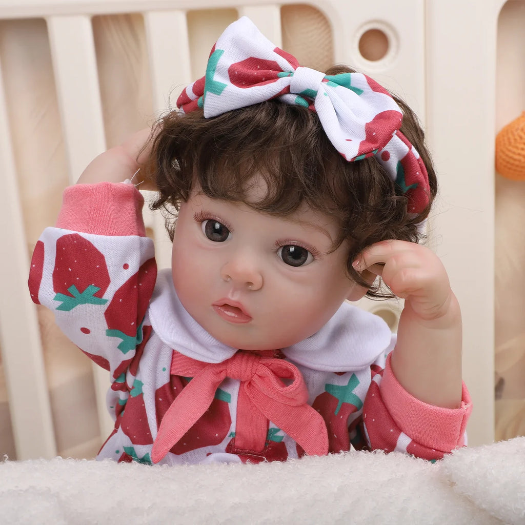 Boneca Bebê Reborn 48cm Menina Olho Castanho Pode dar Banho Com Acessórios Brastoy