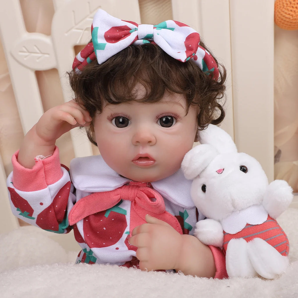 Boneca Bebê Reborn 48cm Menina Olho Castanho Pode dar Banho Com Acessórios Brastoy
