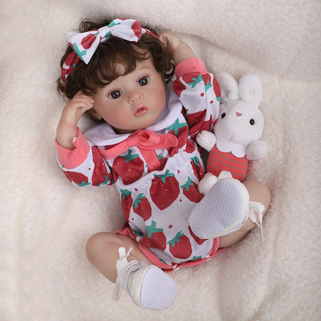 Boneca Bebê Reborn 48cm Menina Olho Castanho Pode dar Banho Com Acessórios Brastoy