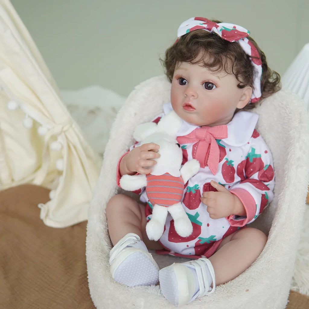 Boneca Bebê Reborn 48cm Menina Olho Castanho Pode dar Banho Com Acessórios Brastoy